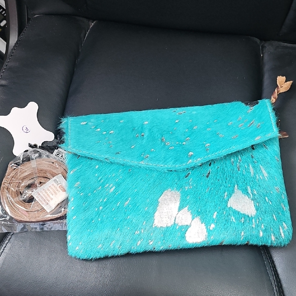 American Darling Turquoise Acid Wash Cowhide Crossbody